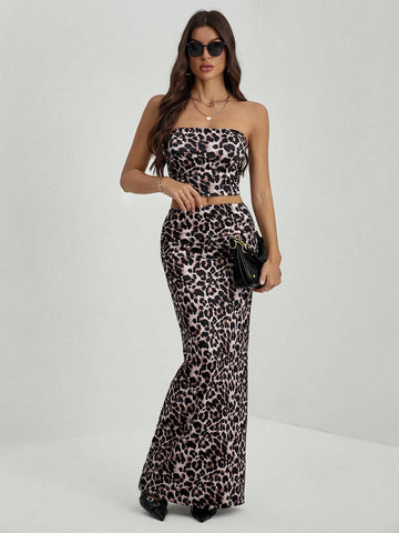 Casual Full Print Pattern Women's Summer 2-Piece Set Woven Leopard