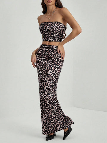 Casual Full Print Pattern Women's Summer 2-Piece Set Woven Leopard
