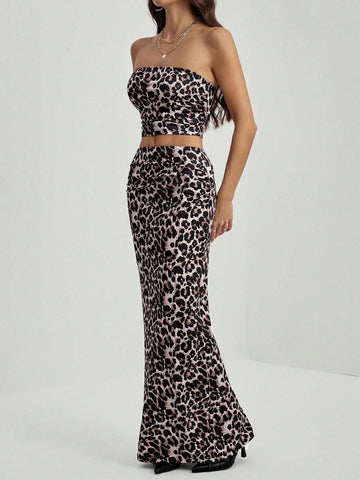 Casual Full Print Pattern Women's Summer 2-Piece Set Woven Leopard