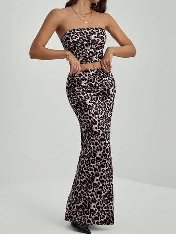 Casual Full Print Pattern Women's Summer 2-Piece Set Woven Leopard