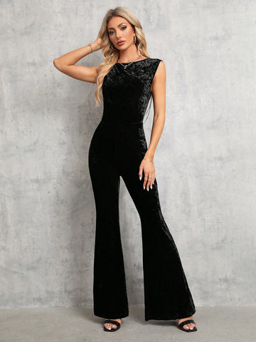 Chain Detail Backless Flare Leg Jumpsuit