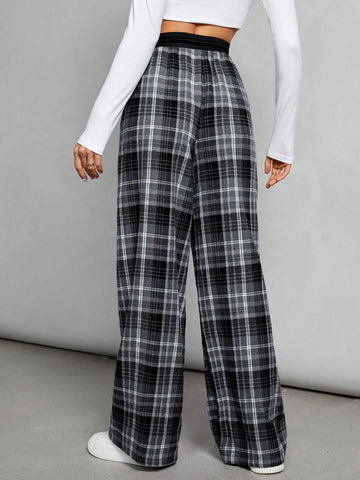 Tall Contrast Color Black And White Plaid Versatile Casual Texture Design Loose Trousers