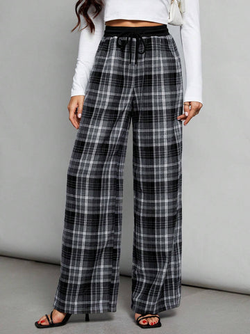 Tall Contrast Color Black And White Plaid Versatile Casual Texture Design Loose Trousers