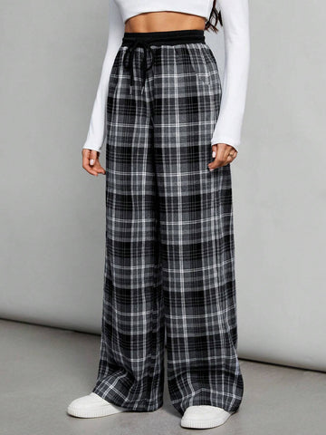 Tall Contrast Color Black And White Plaid Versatile Casual Texture Design Loose Trousers