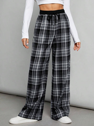 Tall Contrast Color Black And White Plaid Versatile Casual Texture Design Loose Trousers