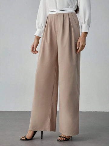 Tall Contrast Color Pocket Casual Suit Wide-Leg Pants