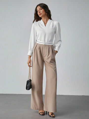 Tall Contrast Color Pocket Casual Suit Wide-Leg Pants