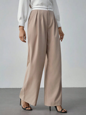 Tall Contrast Color Pocket Casual Suit Wide-Leg Pants