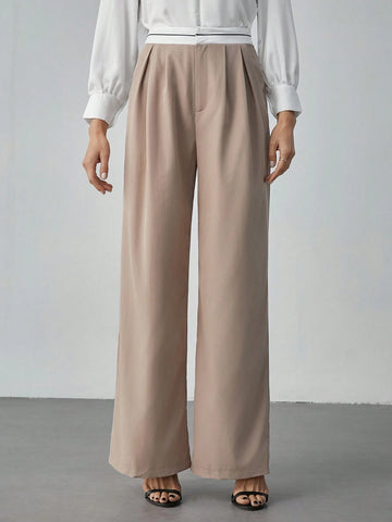 Tall Contrast Color Pocket Casual Suit Wide-Leg Pants