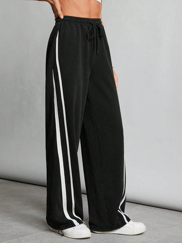 Tall Contrast Tape Drawstring Waist Gray Sweatpants