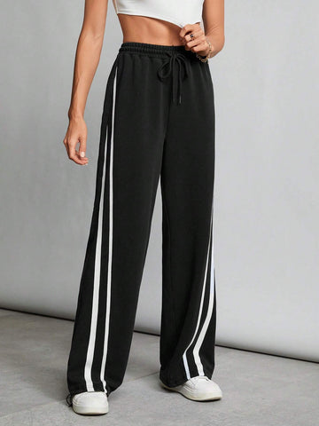 Tall Contrast Tape Drawstring Waist Gray Sweatpants