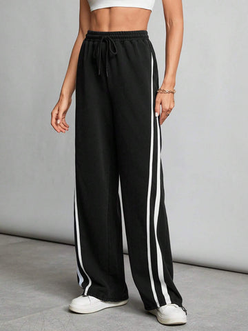 Tall Contrast Tape Drawstring Waist Gray Sweatpants