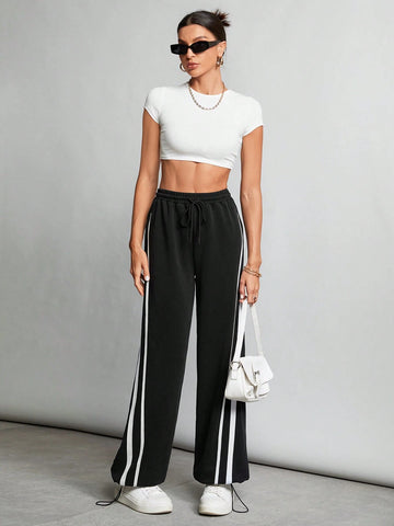 Tall Contrast Tape Drawstring Waist Gray Sweatpants