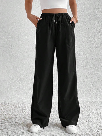 Tall Drawstring Waist Slant Pocket Wide Leg Pants