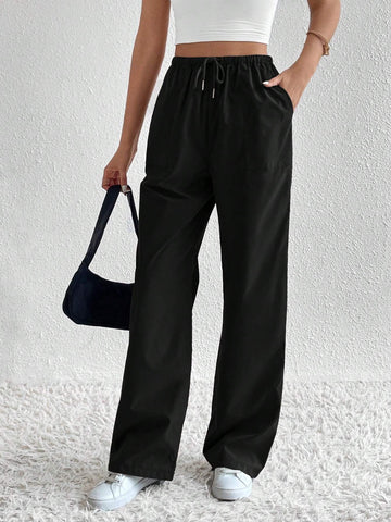 Tall Drawstring Waist Slant Pocket Wide Leg Pants