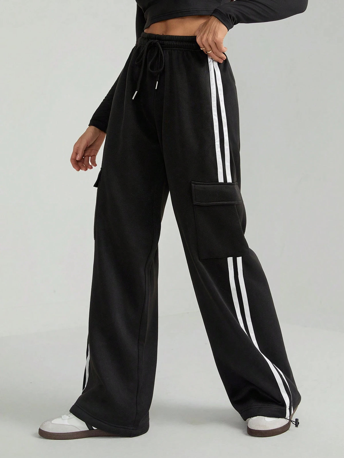 Tall Drawstring Waist Striped Side Pocket Pants