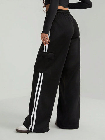 Tall Drawstring Waist Striped Side Pocket Pants