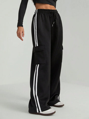 Tall Drawstring Waist Striped Side Pocket Pants