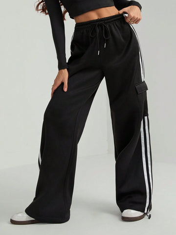 Tall Drawstring Waist Striped Side Pocket Pants