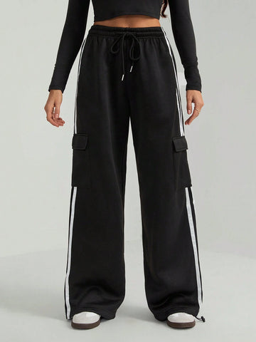 Tall Drawstring Waist Striped Side Pocket Pants