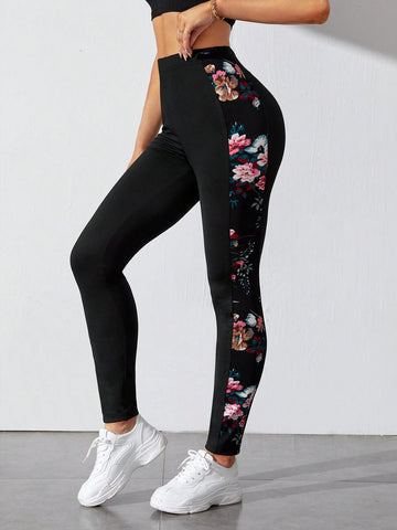 Tall Floral Print Elastic Waist Leggings