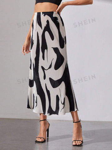 Tall Graphic Print High Waist Plisse Skirt