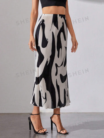 Tall Graphic Print High Waist Plisse Skirt