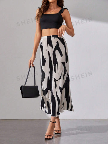 Tall Graphic Print High Waist Plisse Skirt