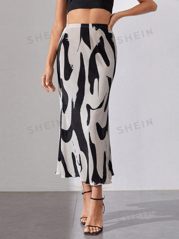Tall Graphic Print High Waist Plisse Skirt