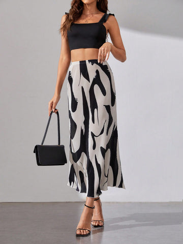 Tall Graphic Print High Waist Plisse Skirt