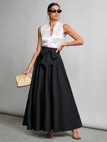 Tall High-Waisted Black Zippered Skirt Suitable For Parties