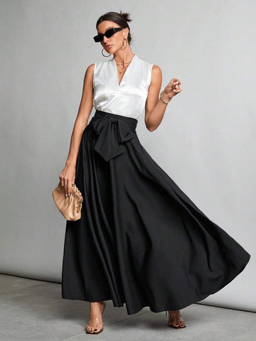 Tall High-Waisted Black Zippered Skirt Suitable For Parties