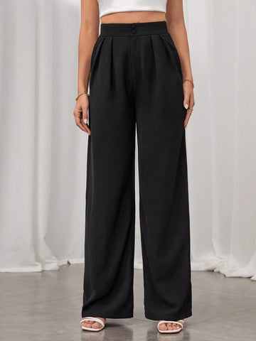 Tall High Waisted Black Dress Pants With Pleats And Wide Legs