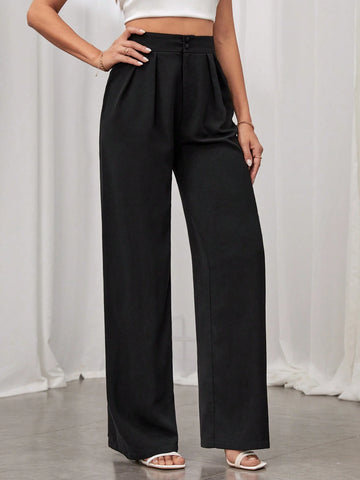 Tall High Waisted Black Dress Pants With Pleats And Wide Legs