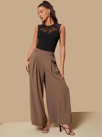 Lace Spliced Sleeveless Bodysuit For Women