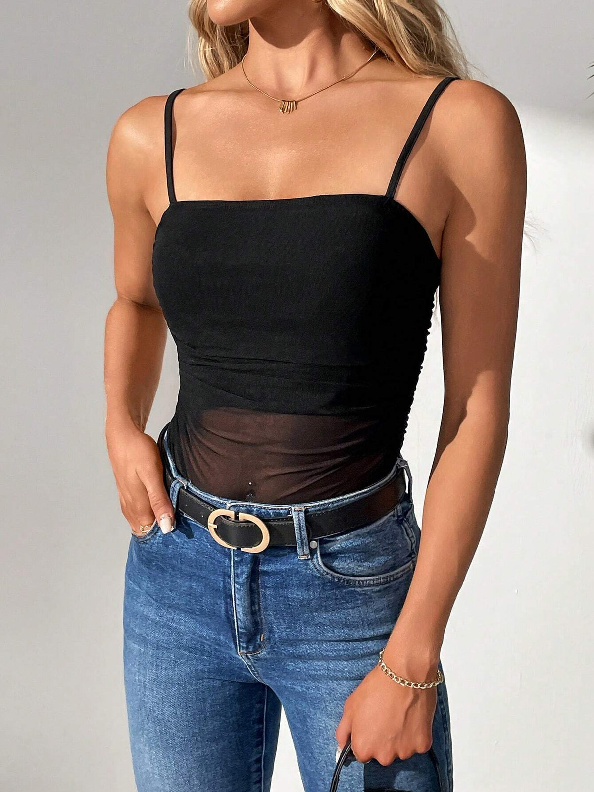 Ladies' Solid Color Perspective Bodysuit