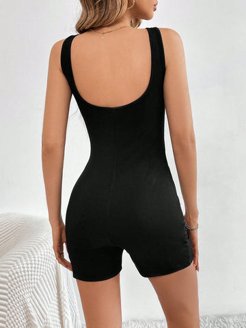 Ladies' Square Neck Wide Strap Bodycon Jumpsuit