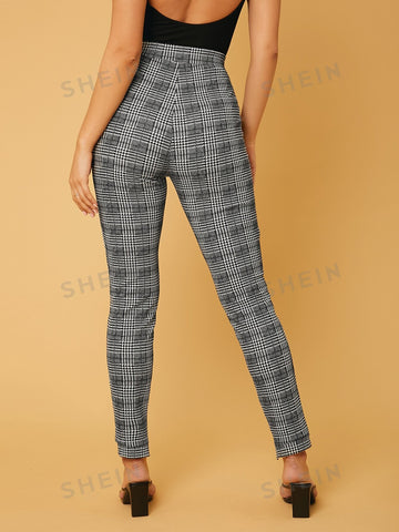 Tall Plaid High Waist Slit Hem Pants