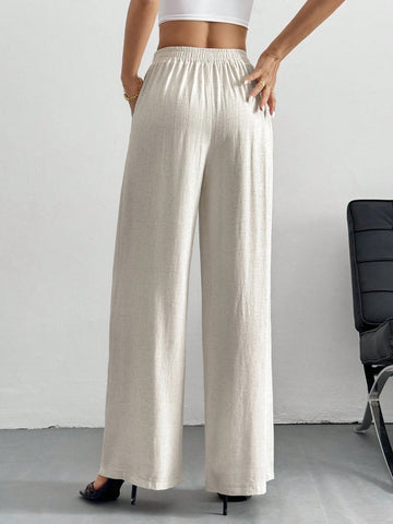 Tall Solid Color Belted Straight-Leg Pants, Spring/Summer Linen