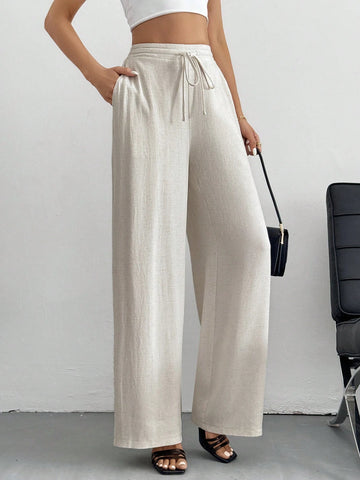 Tall Solid Color Belted Straight-Leg Pants, Spring/Summer Linen
