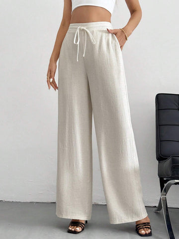 Tall Solid Color Belted Straight-Leg Pants, Spring/Summer Linen