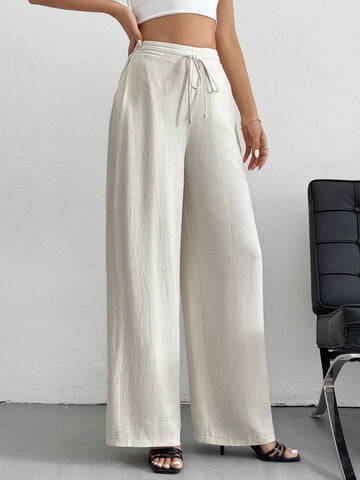 Tall Solid Color Belted Straight-Leg Pants, Spring/Summer Linen