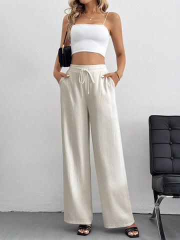 Tall Solid Color Belted Straight-Leg Pants, Spring/Summer Linen