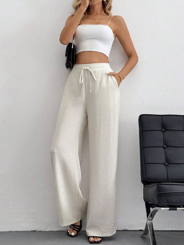 Tall Solid Color Belted Straight-Leg Pants, Spring/Summer Linen
