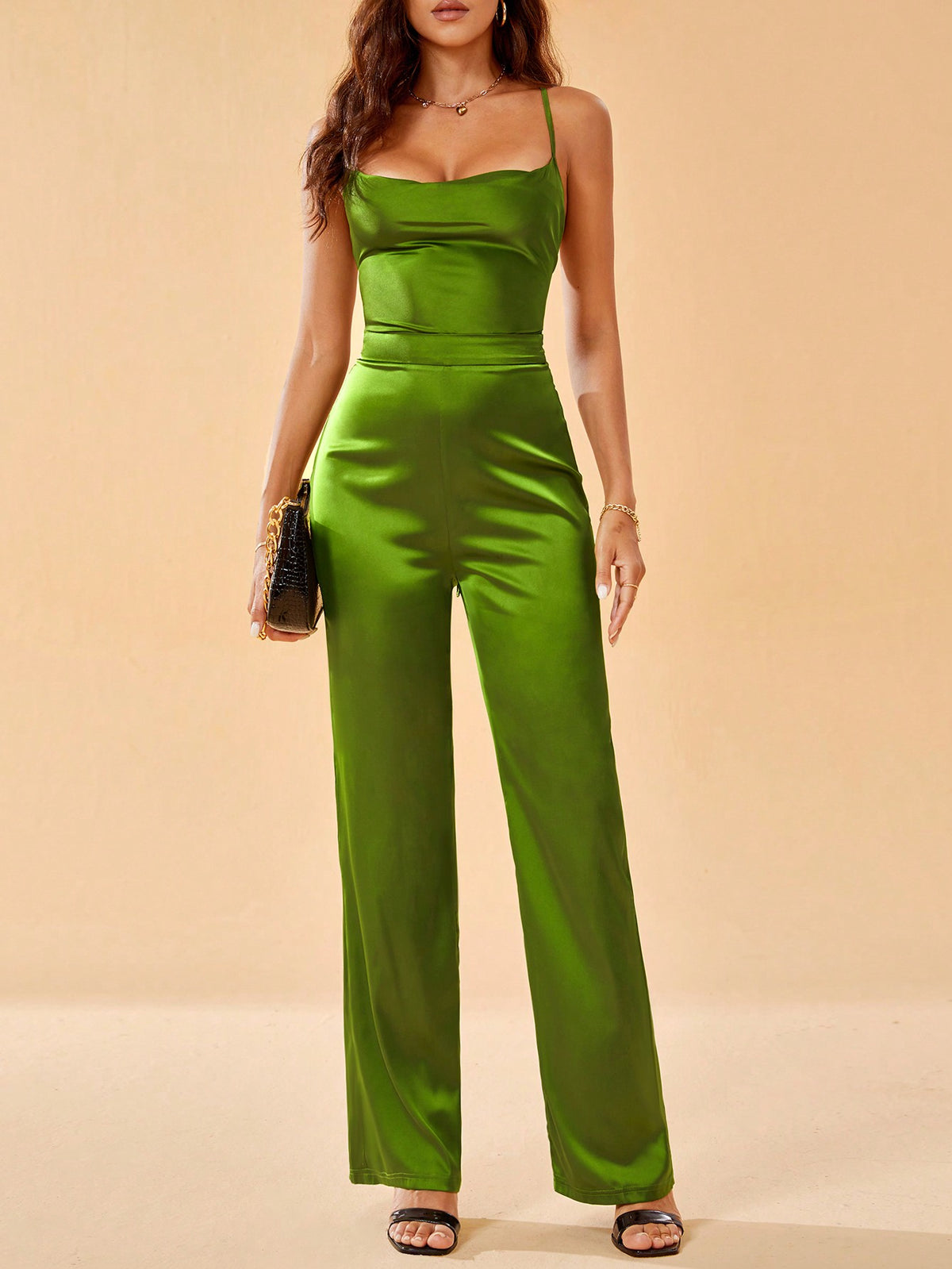 Solid Color Spandex Material Women's Jumpsuit With Spaghetti Strap