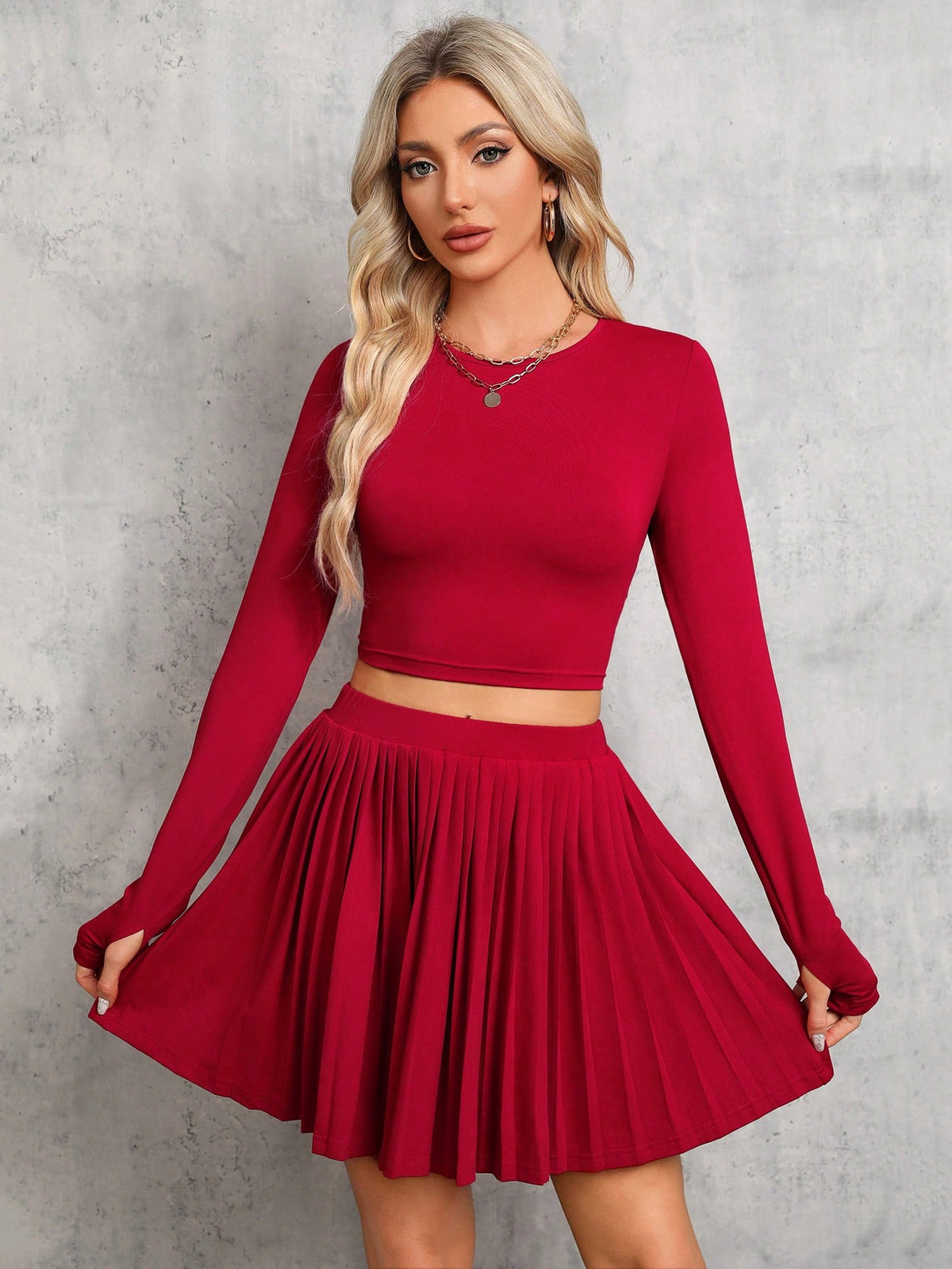 Solid Crop Tee & Pleated Skirt