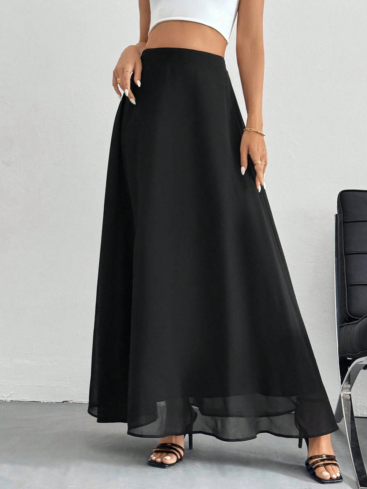 Tall Solid High Waist A-Line Black Skirt
