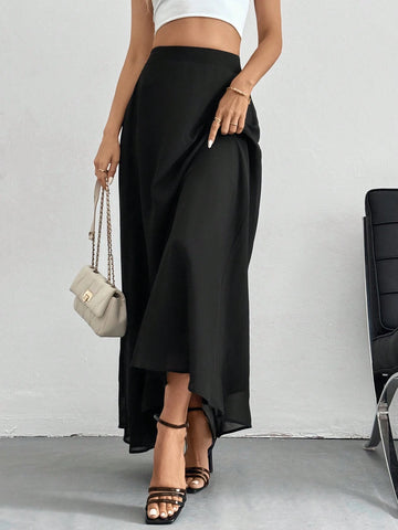 Tall Solid High Waist A-Line Black Skirt