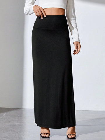 Tall Solid High Waist Skirt Maxi Skirt