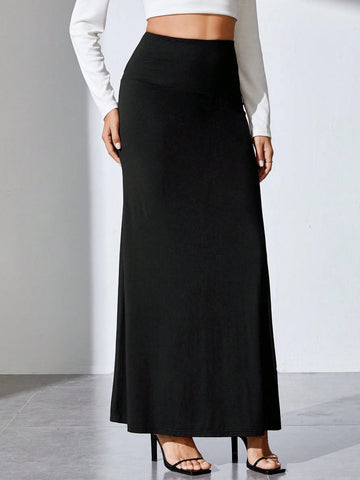 Tall Solid High Waist Skirt Maxi Skirt